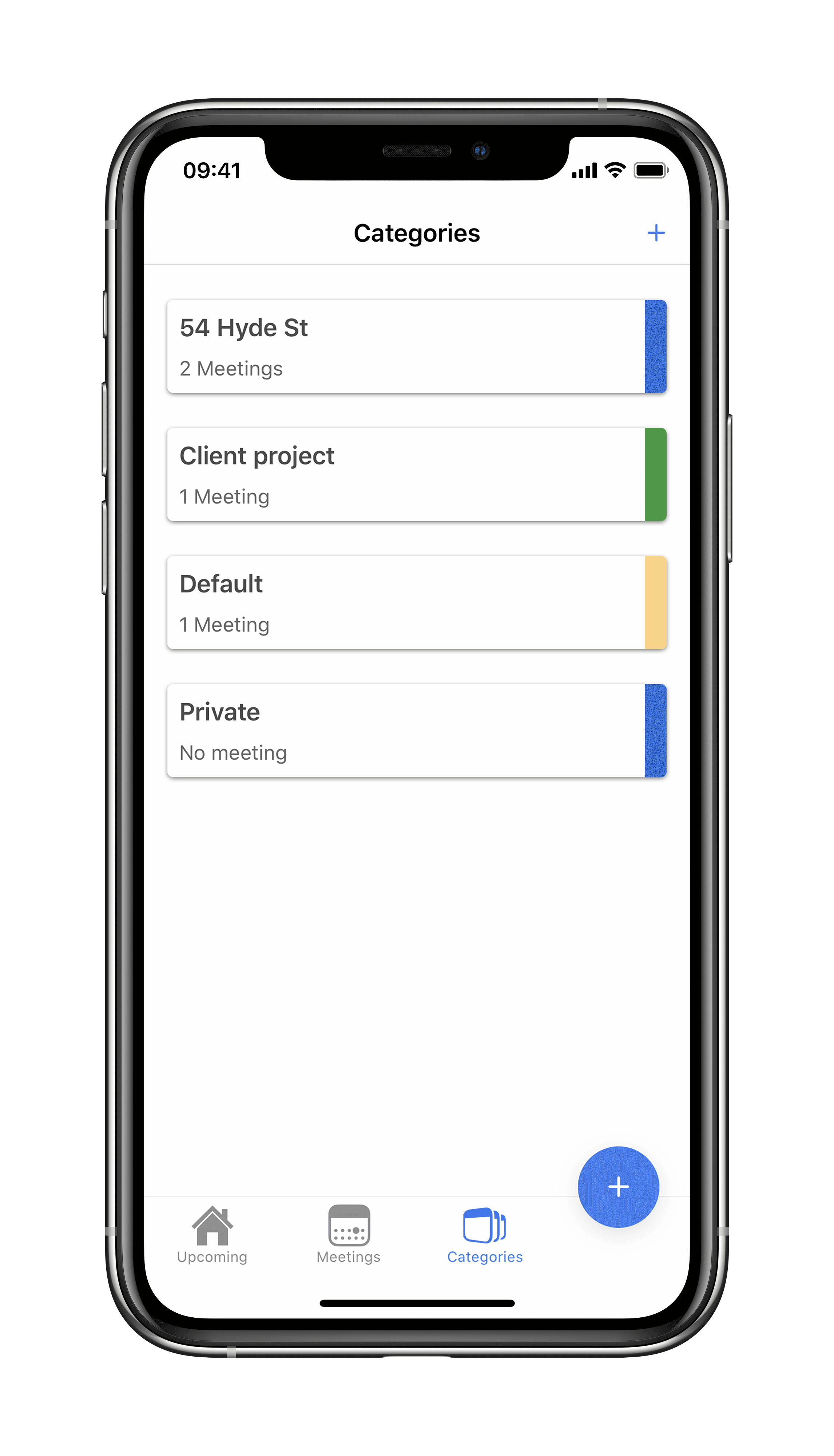 An iPhone showing the event categories that can be shared in the Toldu app.