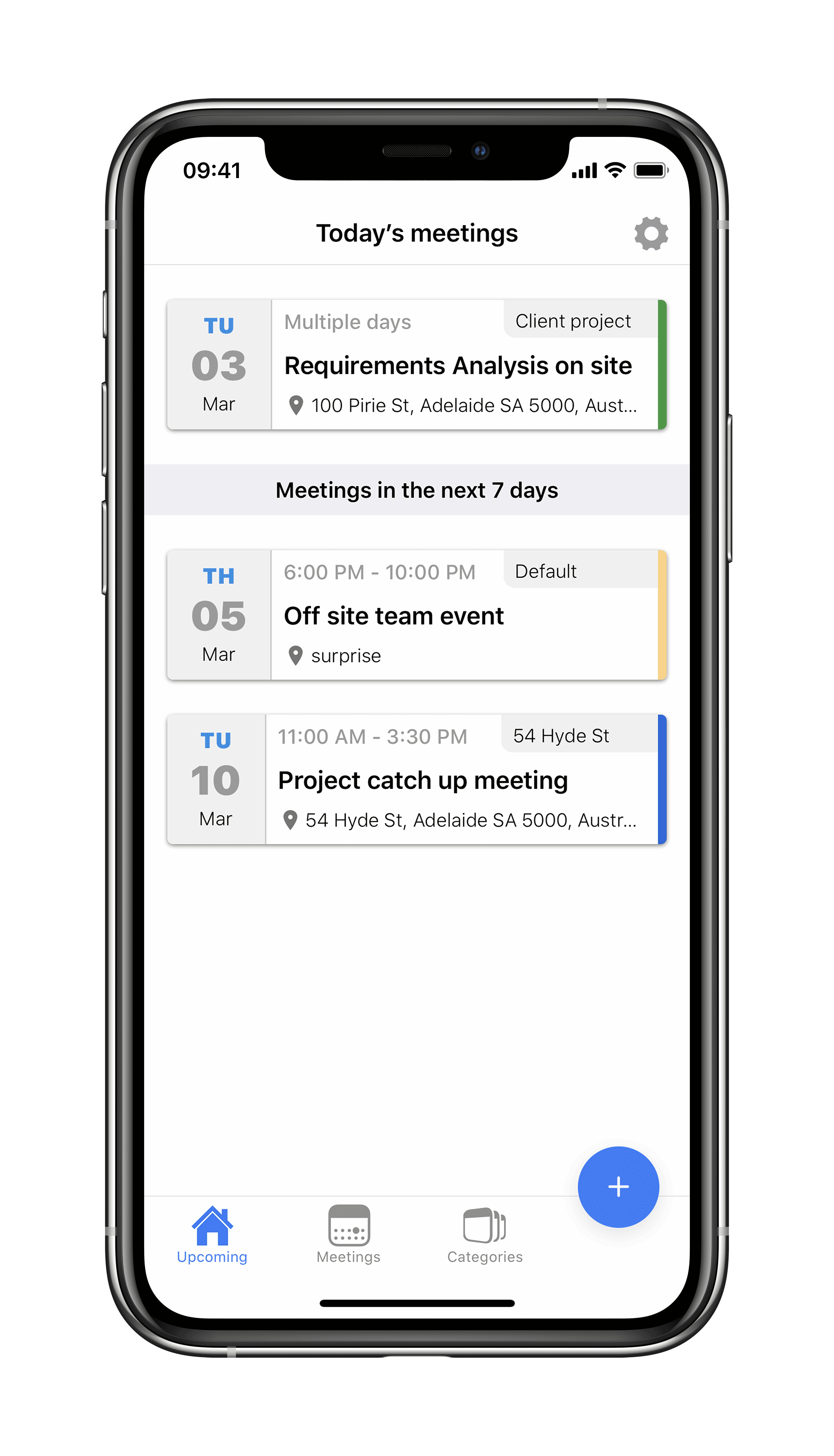 An iPhone showing upcoming events in the Toldu app.